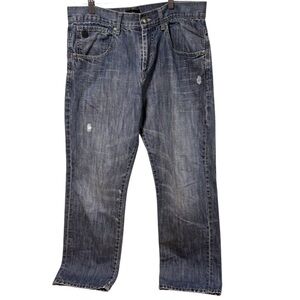 Marc Ecko Cut &‎ Sew Mens Blue Distressed Straight Leg Jeans 34x30 #594